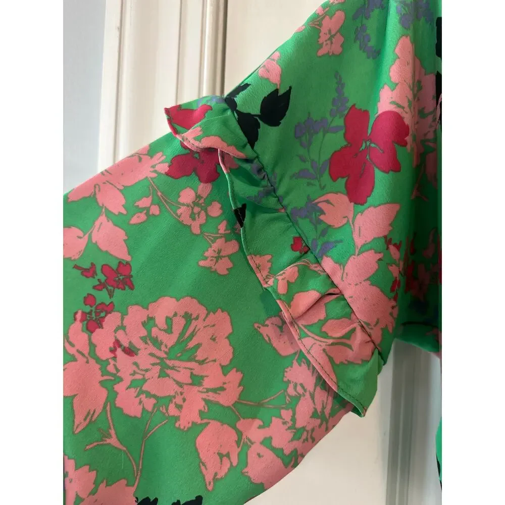 MISA Los Angeles Amalya Green Floral Tiered Ruffle Mini Dress XS Boho - Picture 8 of 11